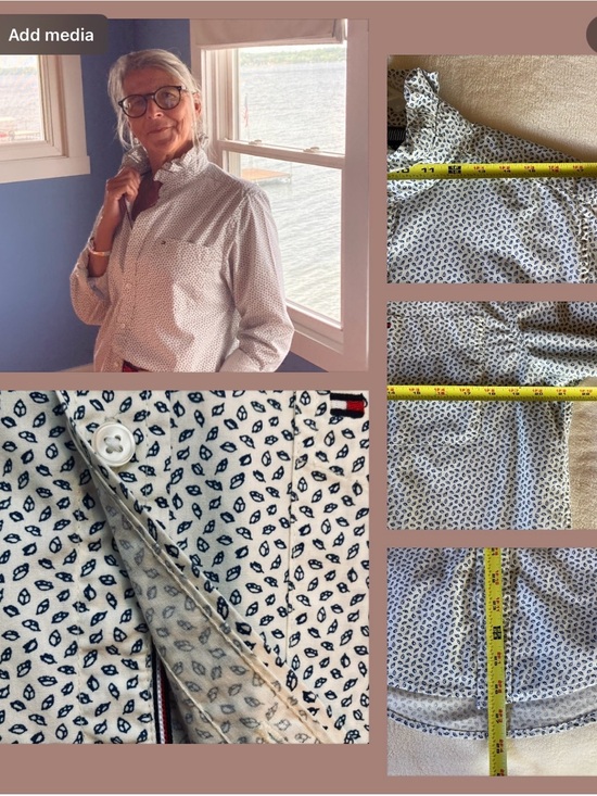 Tommy Hilfiger Tops - Upcycled Mens tommy Hilfiger Shirt. RuffleCollar. Cream/navy. M-L. Modified